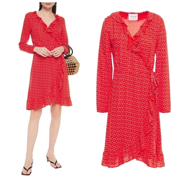 Cecilie Copenhagen Jolene ruffled printed crepe wrap dress - Picture 1 of 6